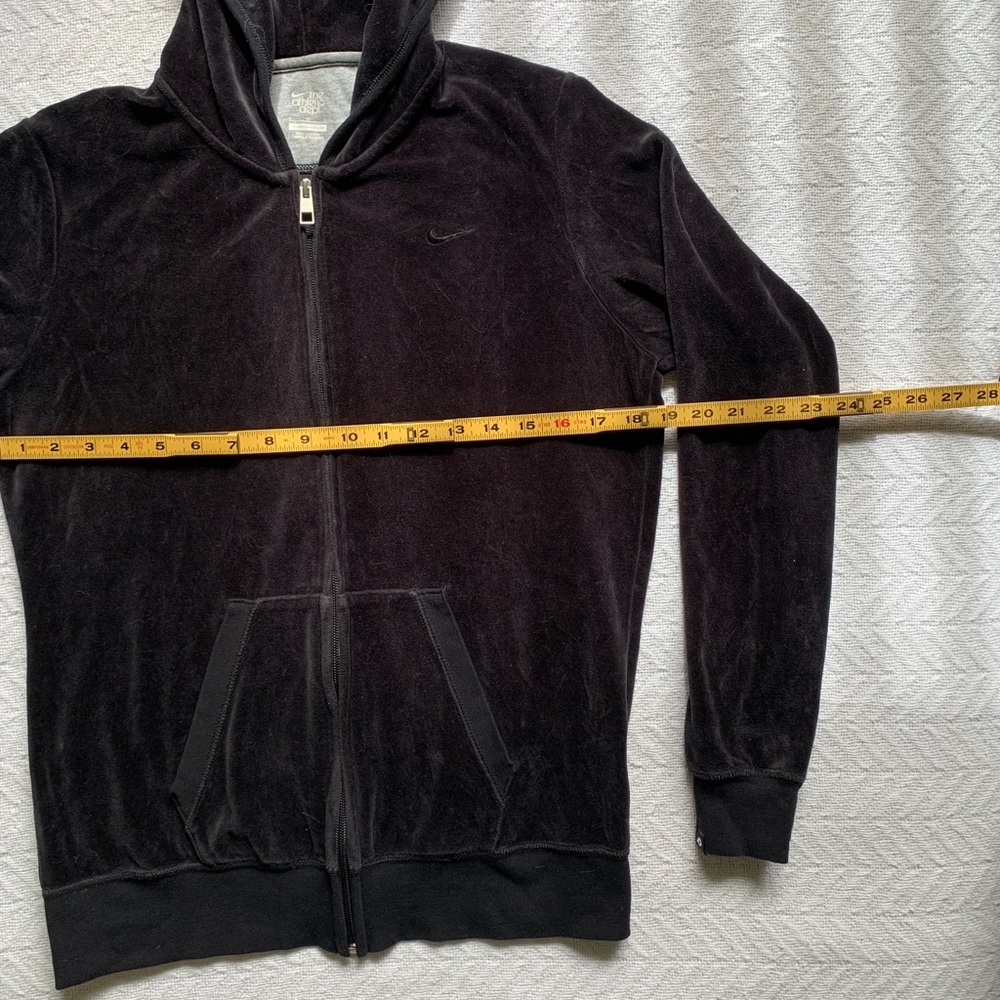 Vintage Nike Sweatshirt Womens Large Black‎ Velour Zip hoodie Y2K Hooded sweater - Picture 5 of 6